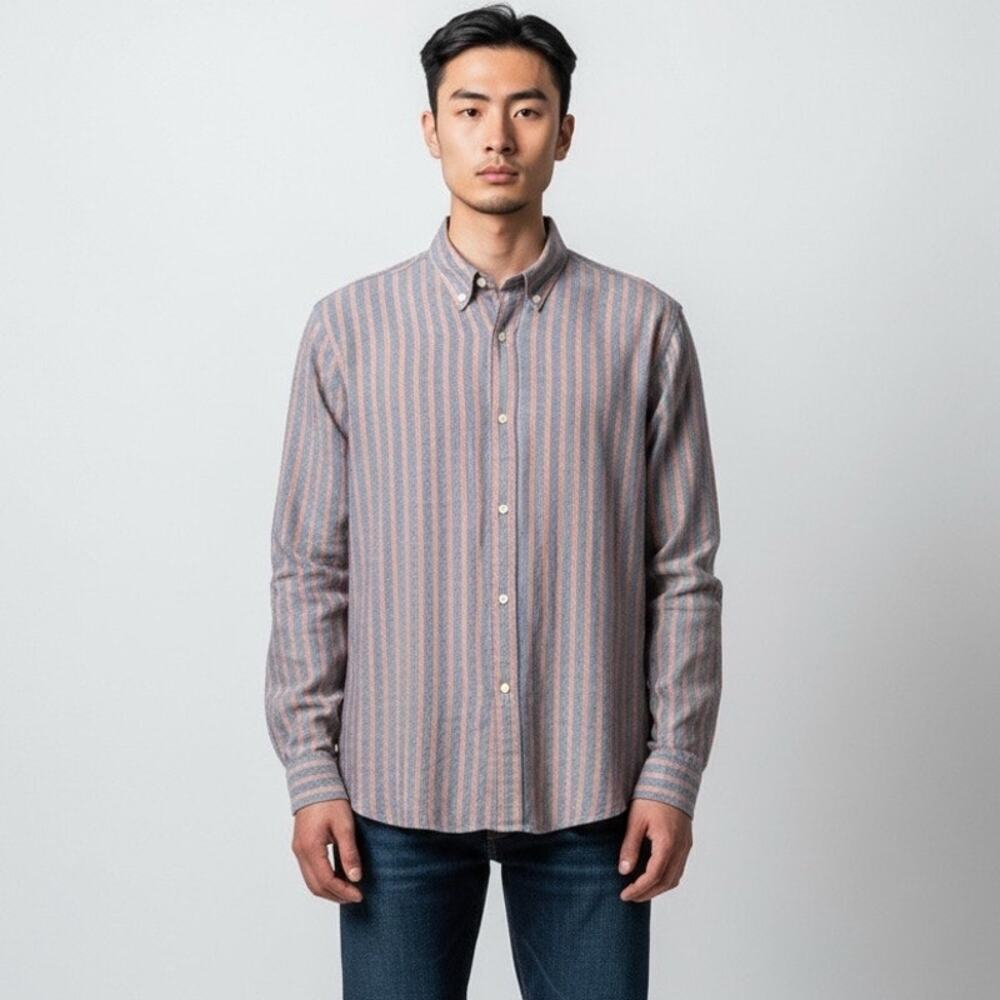 Piombo Men's Cotton Linen Striped Button Down Shirt Long Sleeve Size XL NWT